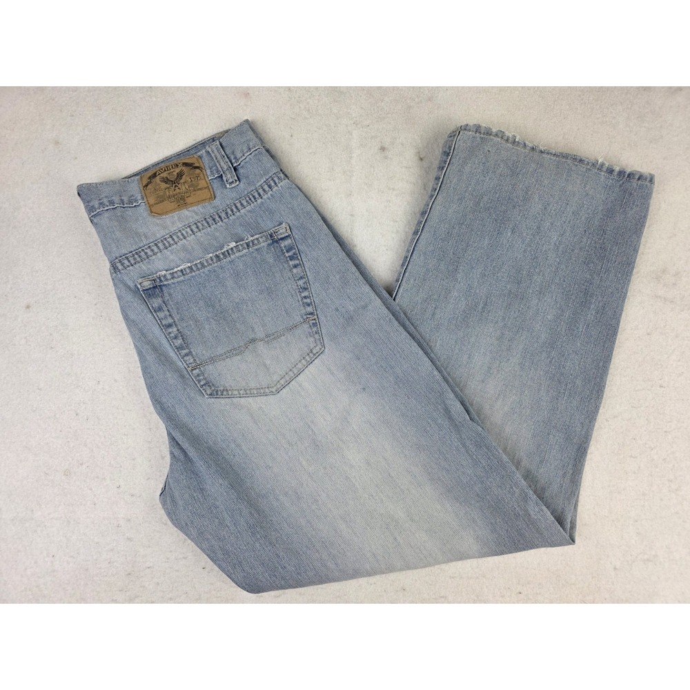 Avirex Jeans Mens 34x30 Blue Baggy Y2K Skater Denim Wide Leg Distressed Grunge